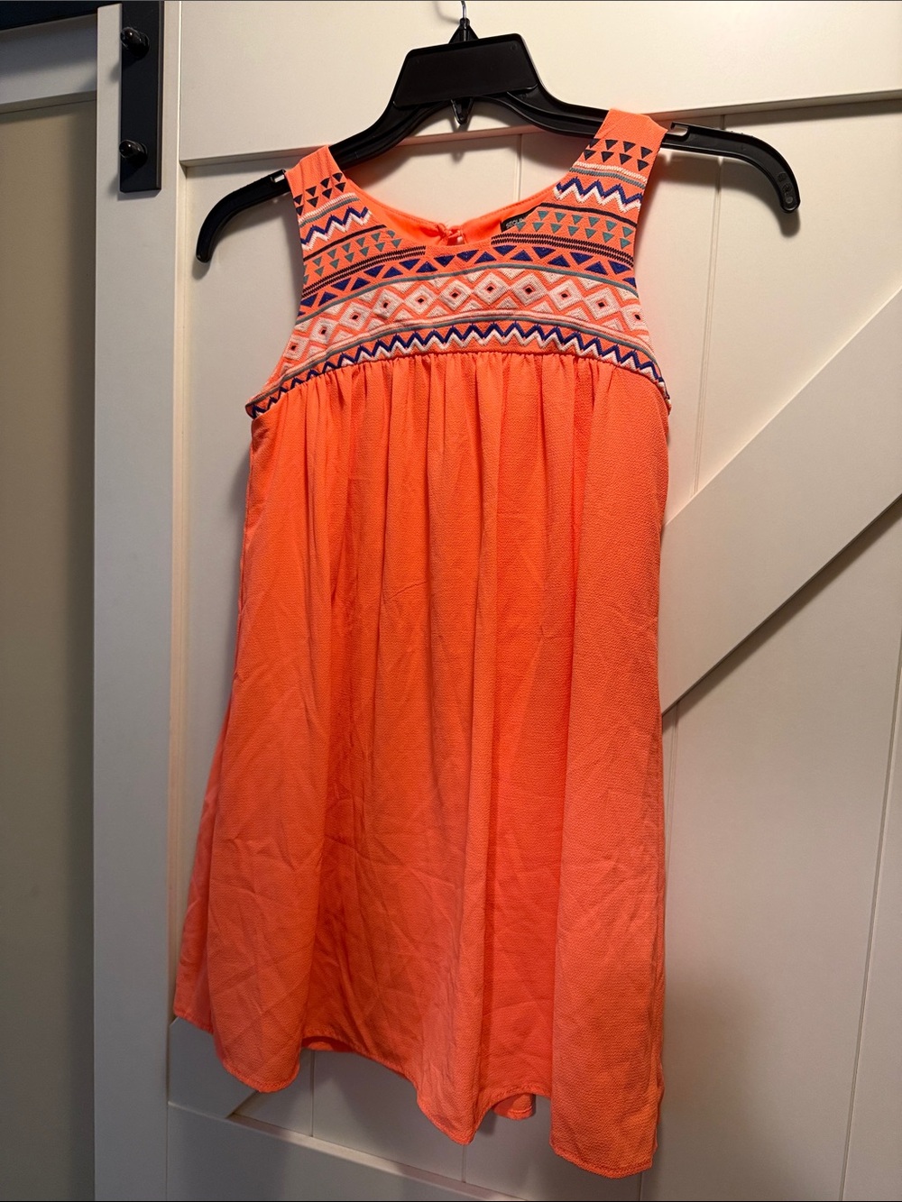 Girls Orange Embroidered Tank Dress